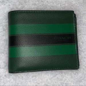 3 in 1 Varsity Green Striped Coach Wallet for Men